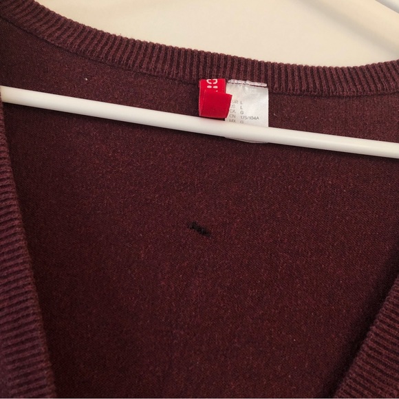 H&M Divided Button Up Cardigan Burgundy 100% Cotton Sz Large - Picture 4 of 5